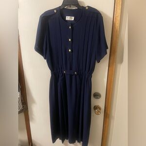 Albert Nipon (12) Navy Blue Gold Accented Executive Professional/Office Dress